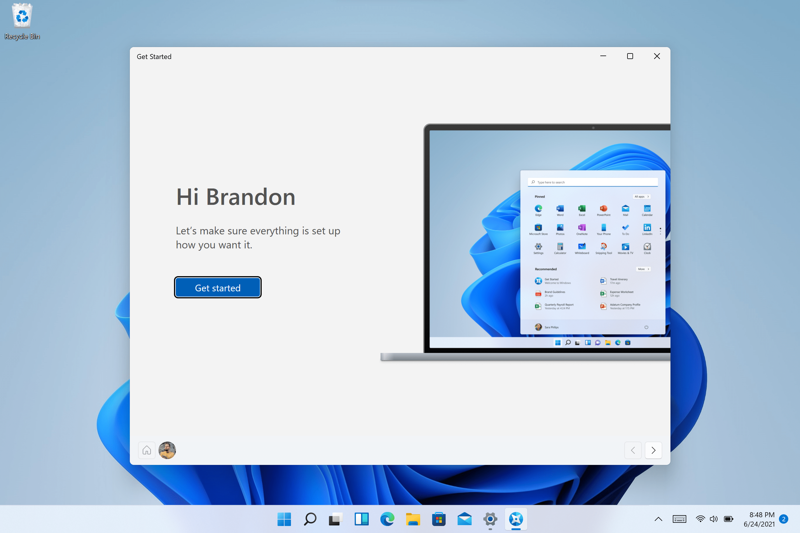 The new Get Started app will help you get started with a new PC.